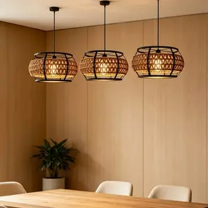 Rustic Style Decorative Hemp Rope Metal Lamp Shade, Industrial Farmhouse Pendant Light Cover, Suitable for Living Room Bedroom, No Bulb and Wire Included