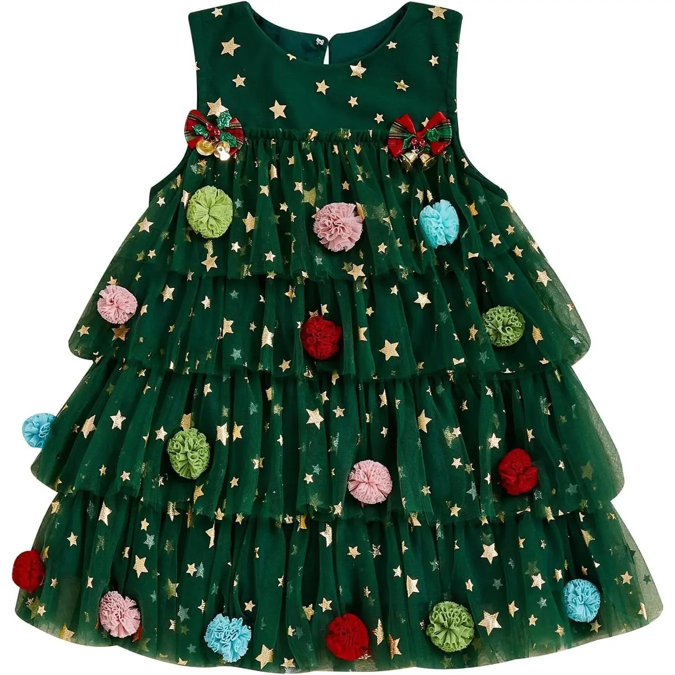 Toddler Girl Polyester Christmas Dress Outfit, 12-18 Months, Sequin Pompom Xmas Tree Tulle Tutu Dress