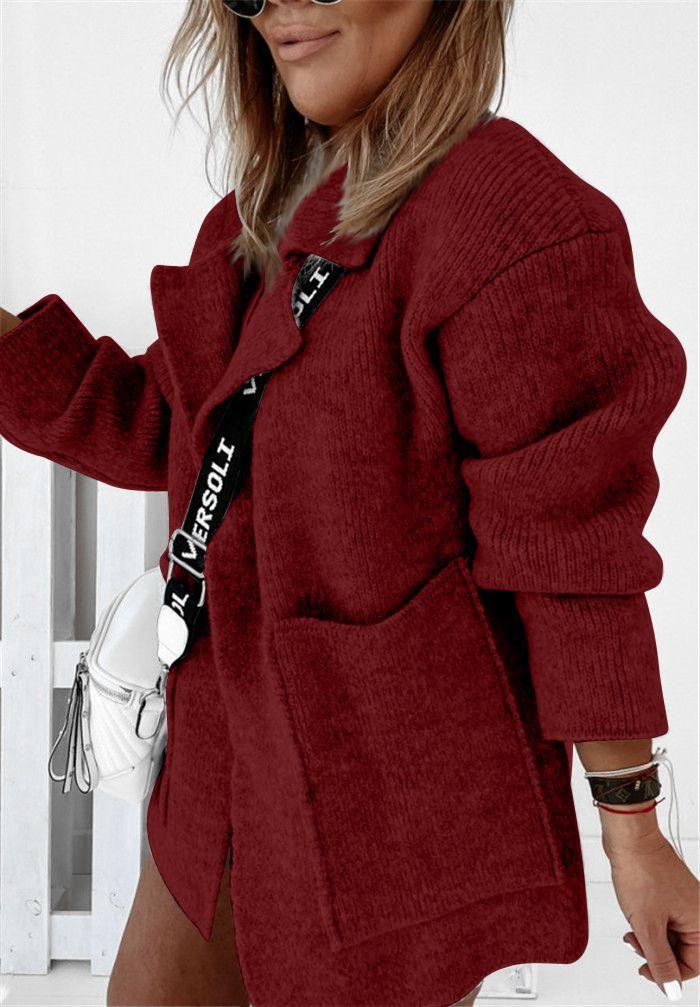 BIGWIG women's knitted cardigan, suit jacket, casual and light, loose version, front open pockets, sweater jacket, long cardigan, casual pockets, warm autumn and winter elegant sweater cardigan jacket