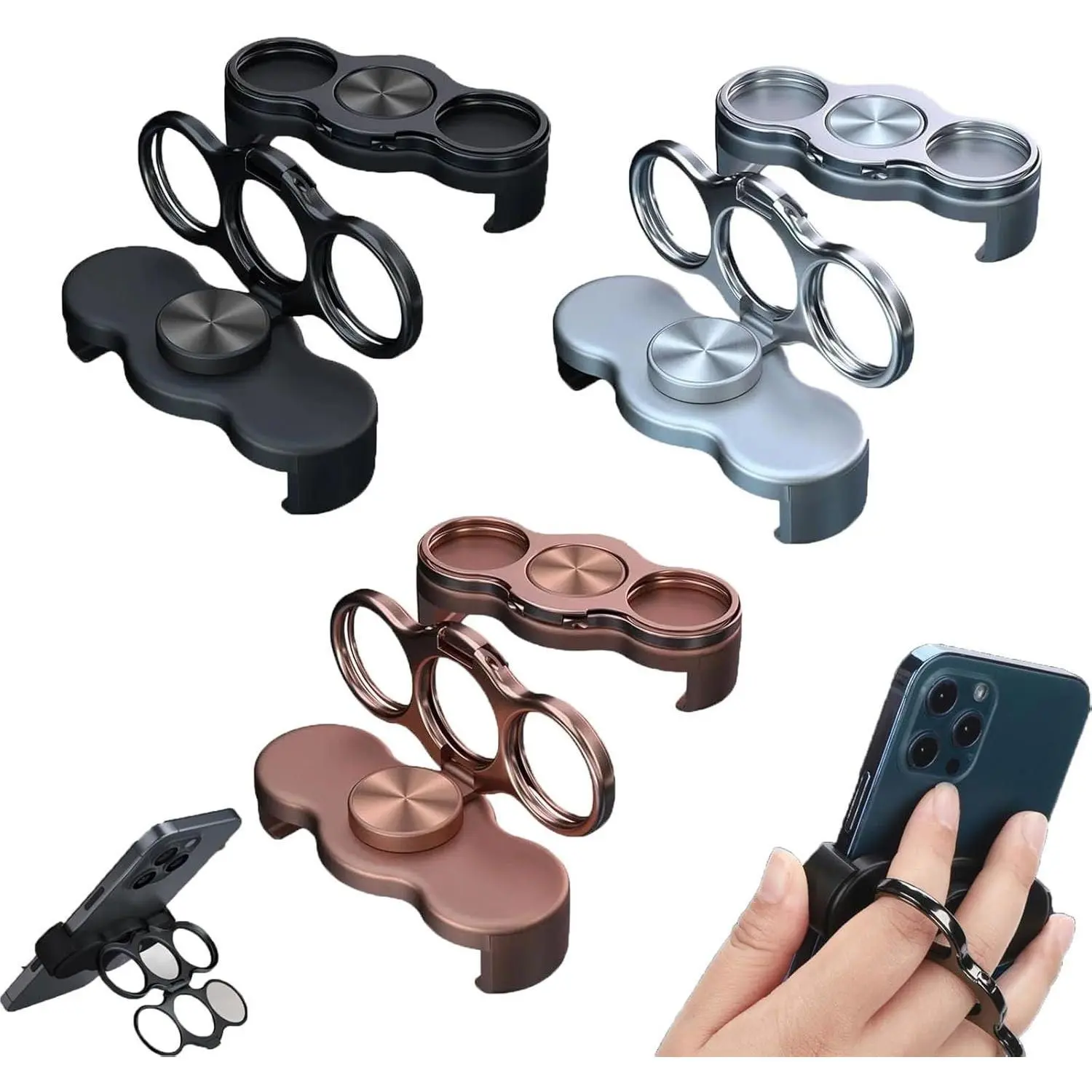 360 Degree Rotating Phone Grip Stand with Three-Finger Back Clip Ring Holder for Foldable Mobile Magnetic Mount Hands-Free Viewing Universal Car Adjustable Portable charger plate undercover case cpd