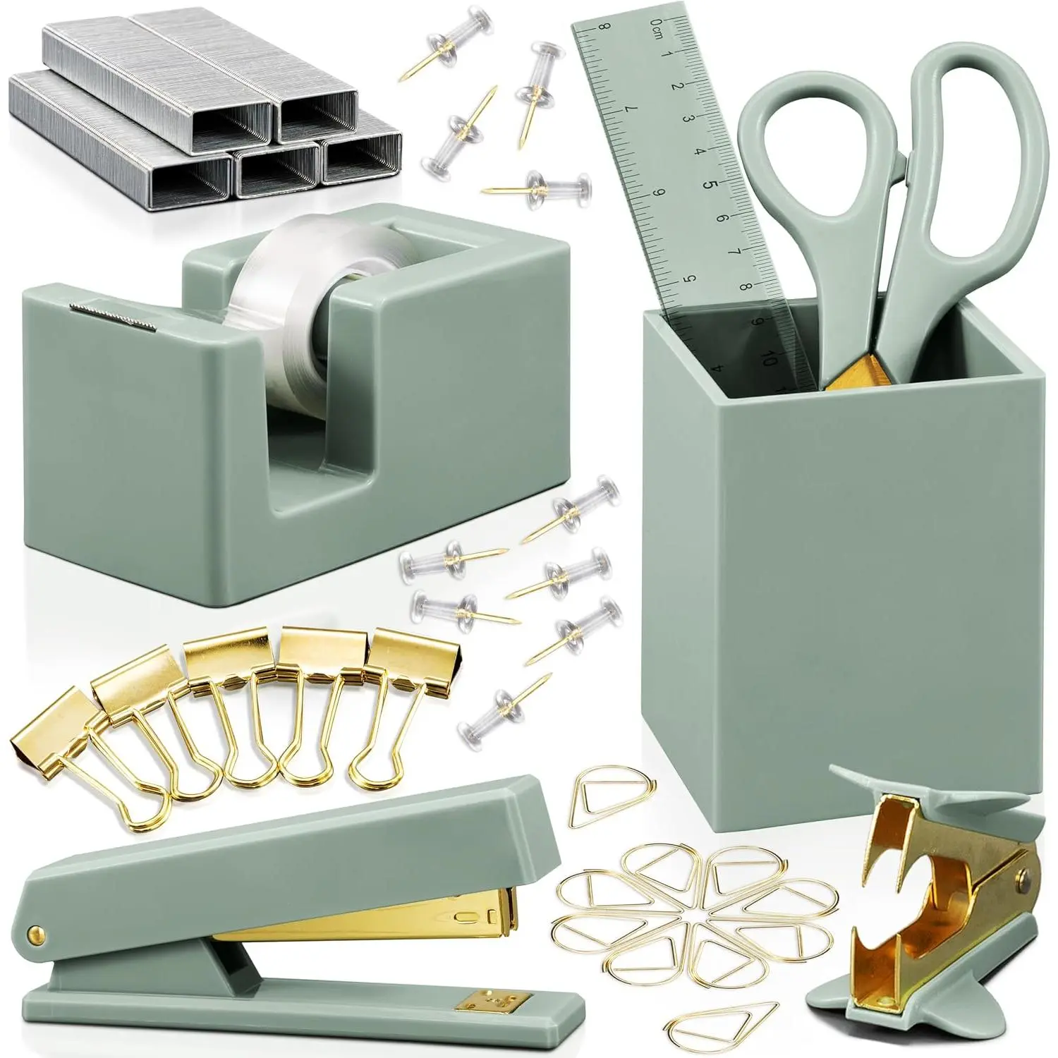 Aesthetic Women's Desk Accessories Set - Clutter-Free Desktop Organizer Kit for Office Decor, Set Includes Pen Holder, Stapler, Tape Dispenser & [Specify Finish] (Office Stationery Supplies for Women)
