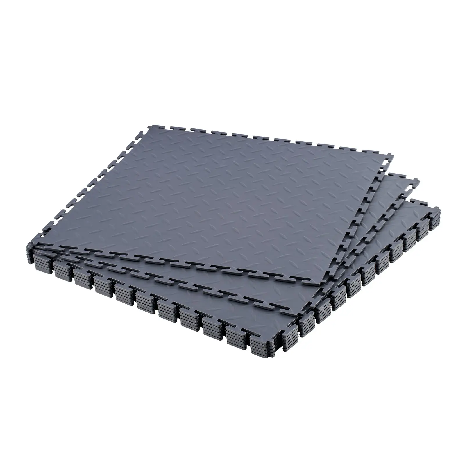 VEVOR Garage Interlocking Floor Tiles, 8-Pack 20.2x20.2x0.2in Diamond Plate Slip-Resistant Water-Resistant Quiet PVC Mats, 2.1 M² / 22.7 Sq.ft 24 Lbs / 10.9 Kg for Workshop, Tool Room, Graphite Gray
