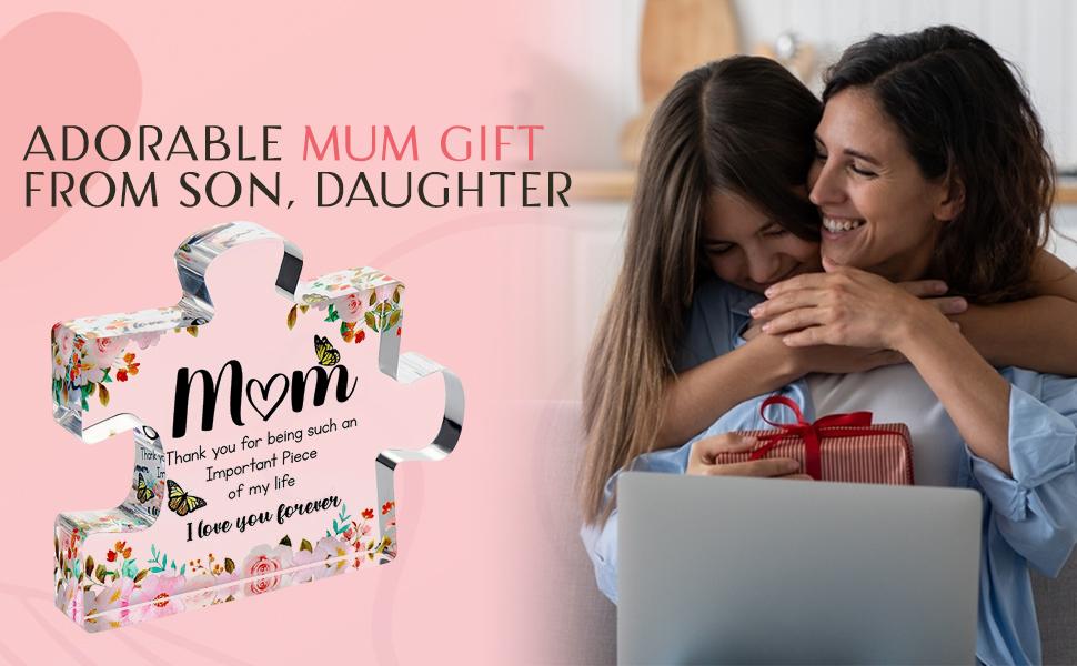 Gifts for Mom - Cute Engraved Acrylic Block Puzzles Piece - Adorable Mom Gift from Son, Daughter - Fun Christmas, Mothers Day, Birthday Gift Idea for Mom - Fancy Decoration Piece for Home
