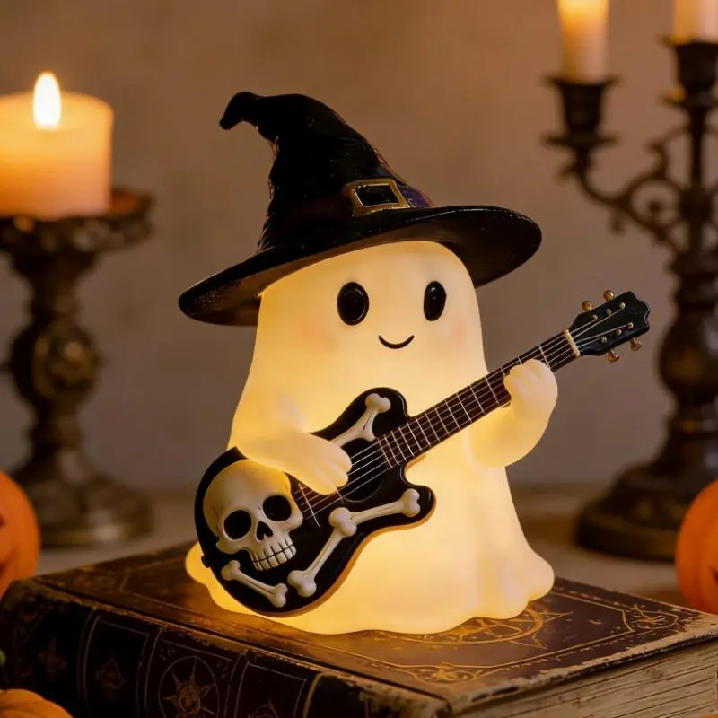 Ghost Night Light Reading Book Lamp Halloween Gifts Light Up Statue  Ghost Warm Lighted Indoor Figurine House Mantel Decor Cute Kawaii Figurine, Bedroom Nightlight for Home Party Bedroom Shelf Table