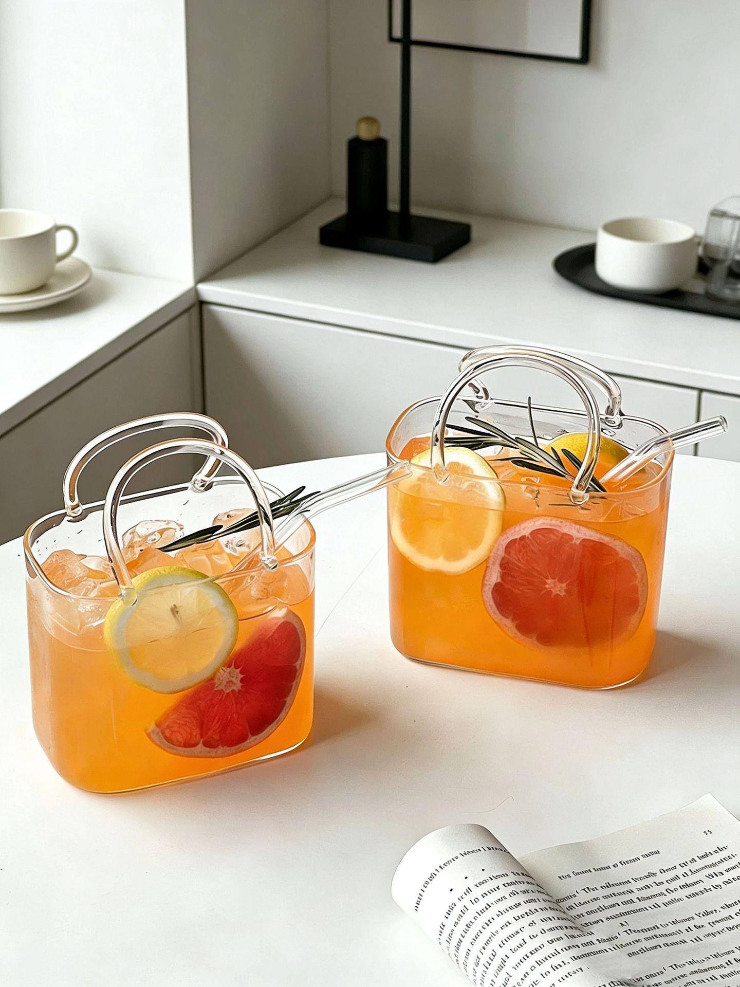 Glass Purse for Drinks, Stylish Drinkware,Unique Thick Wine Glasses Gifts ,Fish Bowl Vase,Creative Drinking Glass for Fruit Juice,Tea,Flowers,Unique Birthday Gift