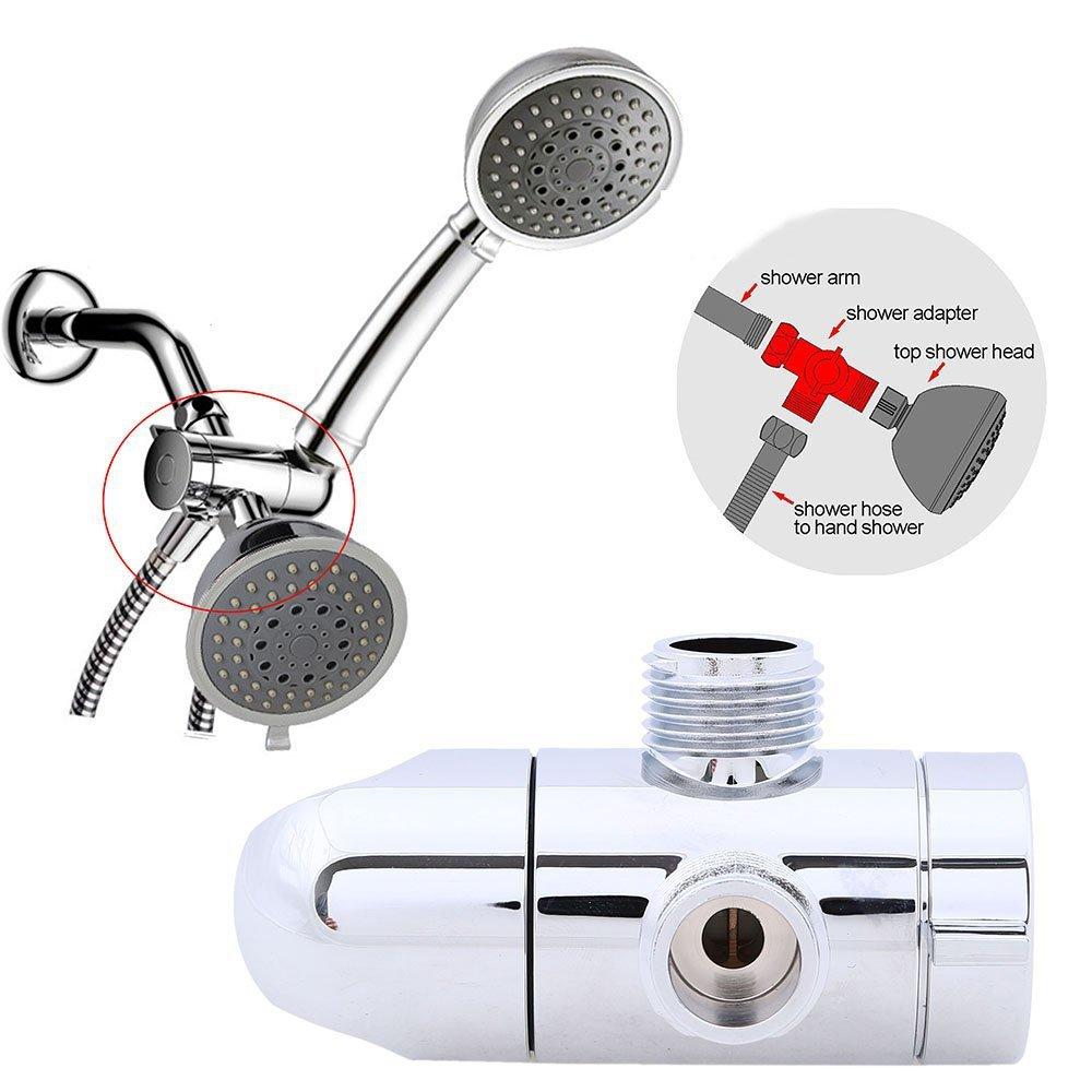 Bathroom 3-Way Diverter Socket - Faucet, Overhead Shower, and Shower Arm 3-Way Splitter & Mounting Adapter