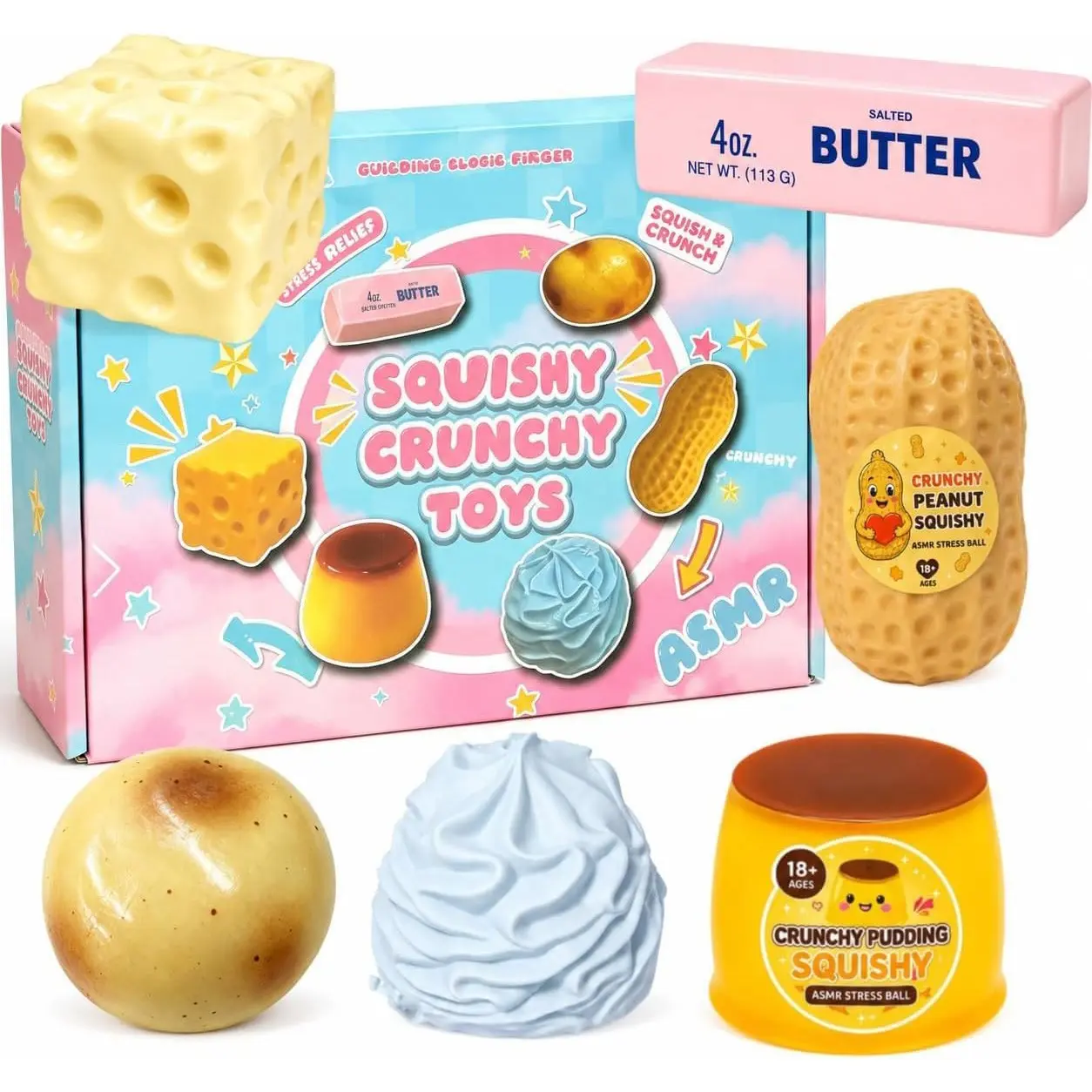 6PCS Crunchy Squishy Box Mystery Fun Asmr Feel Set Crunchy Squishies Stress Balls Blind Slow Return Squishies, Relief Hand Relax Desk Decor Party Favor Gifts for Adult