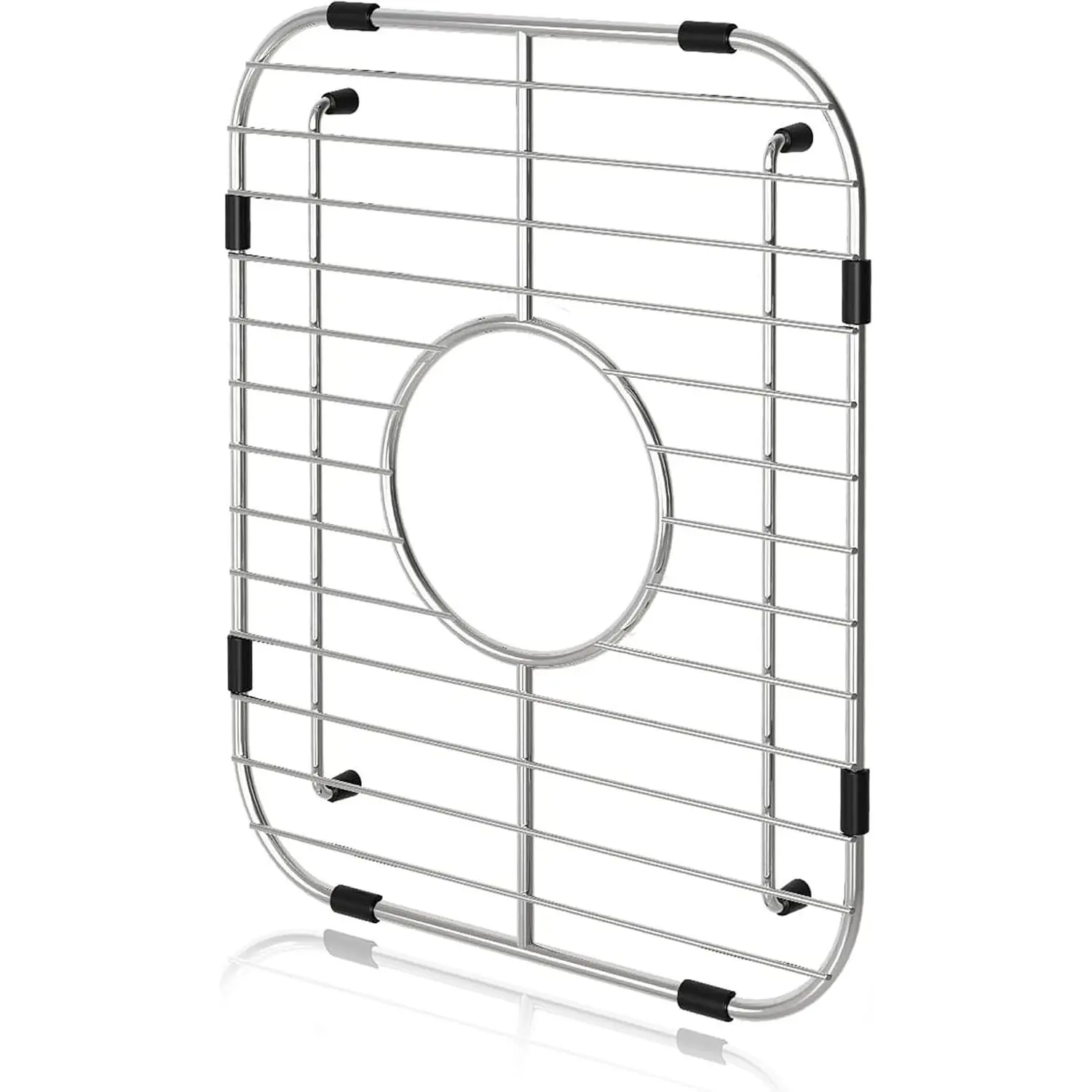 Orgneas Single Bowl Kitchen Sink Protector - 12.5"x16"x1.25" 304 Premium Stainless Steel Modern Open Grid Organiser with Centered Drain, Rubber-Lined Utensil Drying Rack Insert Grate, 1 Pcs