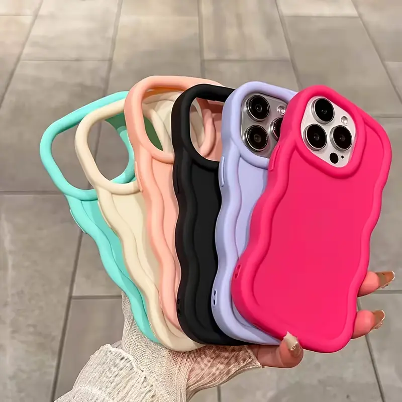 6pcs Minimalist Solid Color Wavy Edge Smartphone Casing - Drop-Proof Handheld Cellphone Cover for iOS iPhone Series (17 Pro Max, Air 16 Plus, 15,14,13,12,11,XR,XS Max,8,7 Plus) Device Protection Accessory