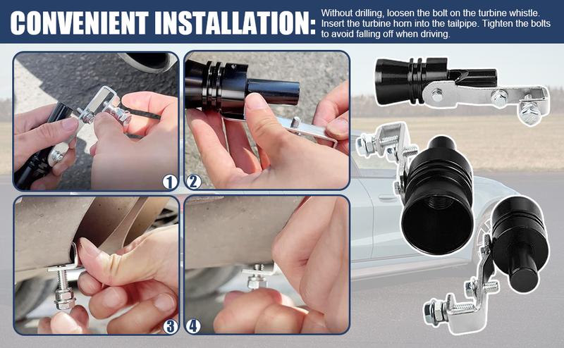 2PCS Turbo Sound Whistle Simulator, Car Turbo Whistle Car, Aluminum Alloy Universal Turbo Sound Exhaust Muffler Pipe Whistle, Automotive Replacement Exhaust Mufflers Fit Car Truck (Black)