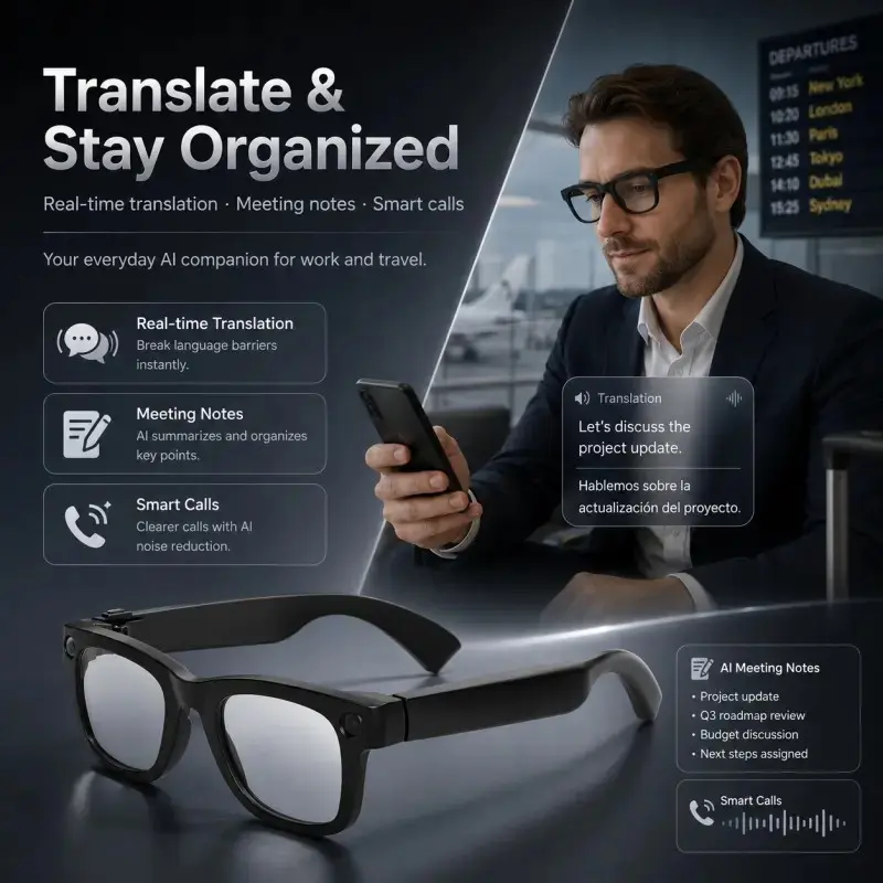 AI smart glasses, equipped with 8MP HD pixels and 8GB memory, hands-free Vlog photo and video capture+real-time translation, camera glasses for travel, outdoor exploration, and daily life, suitable for iPhone and Android, Multifunctional smart glasses
