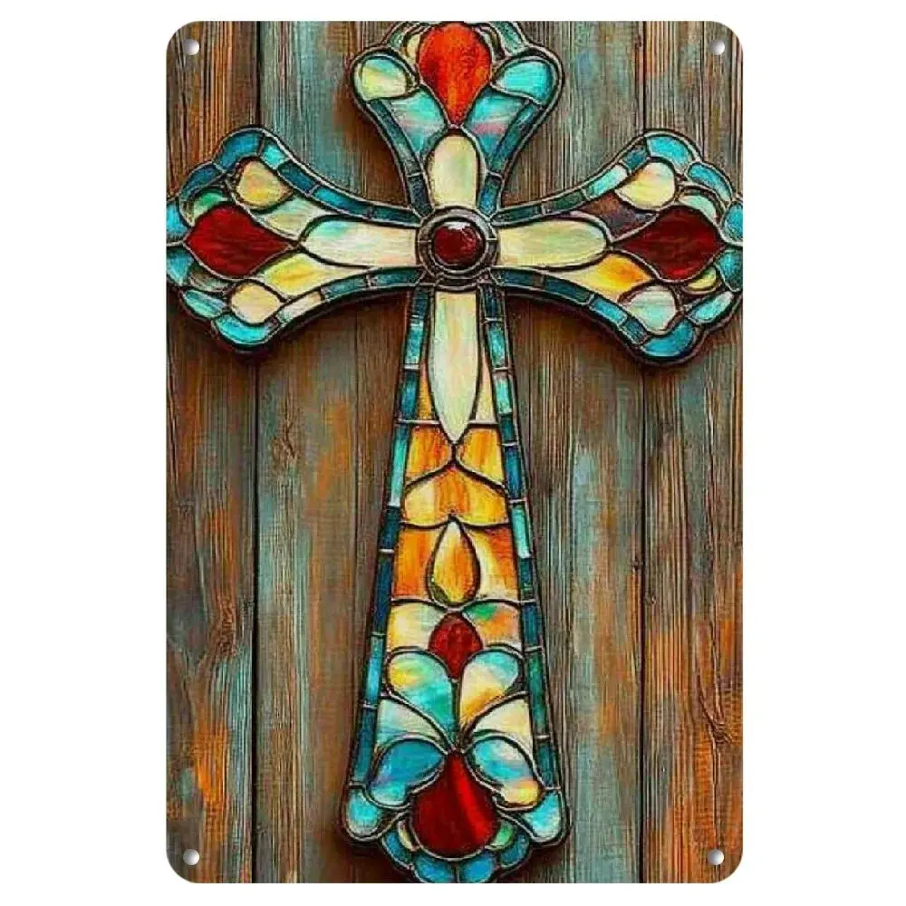 Vintage Metal Cross Religious Wall Decor Sign - Easy Hanging, Fade-Resistant Spray-Painted Artwork for Home, Outdoor Spaces - Ideal Religious Gifts