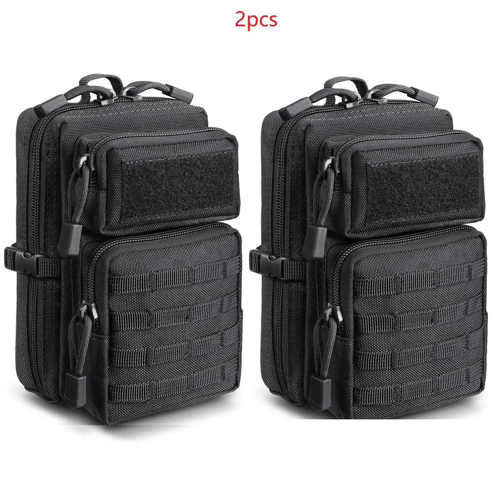 2-Pack Horizontal MOLLE Pouches, Durable Tactical Management Organizer for Backpacking Gear, EMT First Aid Kits, and EDC Gear, Hiking Accessories, Molle Fabric, Outdoor Hiking, Built-In Organizer