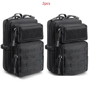 2-pack durable Molle horizontal management pouch with front drawstring pocket, EMT first aid kit, practical EDC organizer, multi-purpose hiking and commuting waist pack