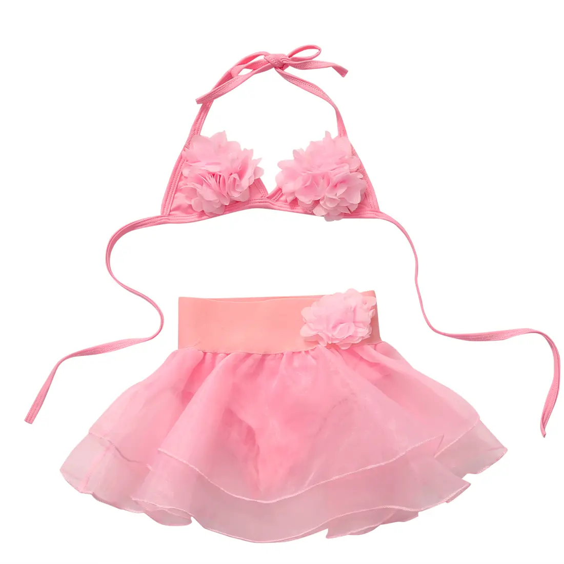 Newborn Baby Girl Bikini Set Halter Bathing Suit 3D Flower 2 Piece Swimsuit Toddler Summer Beach Swimwear