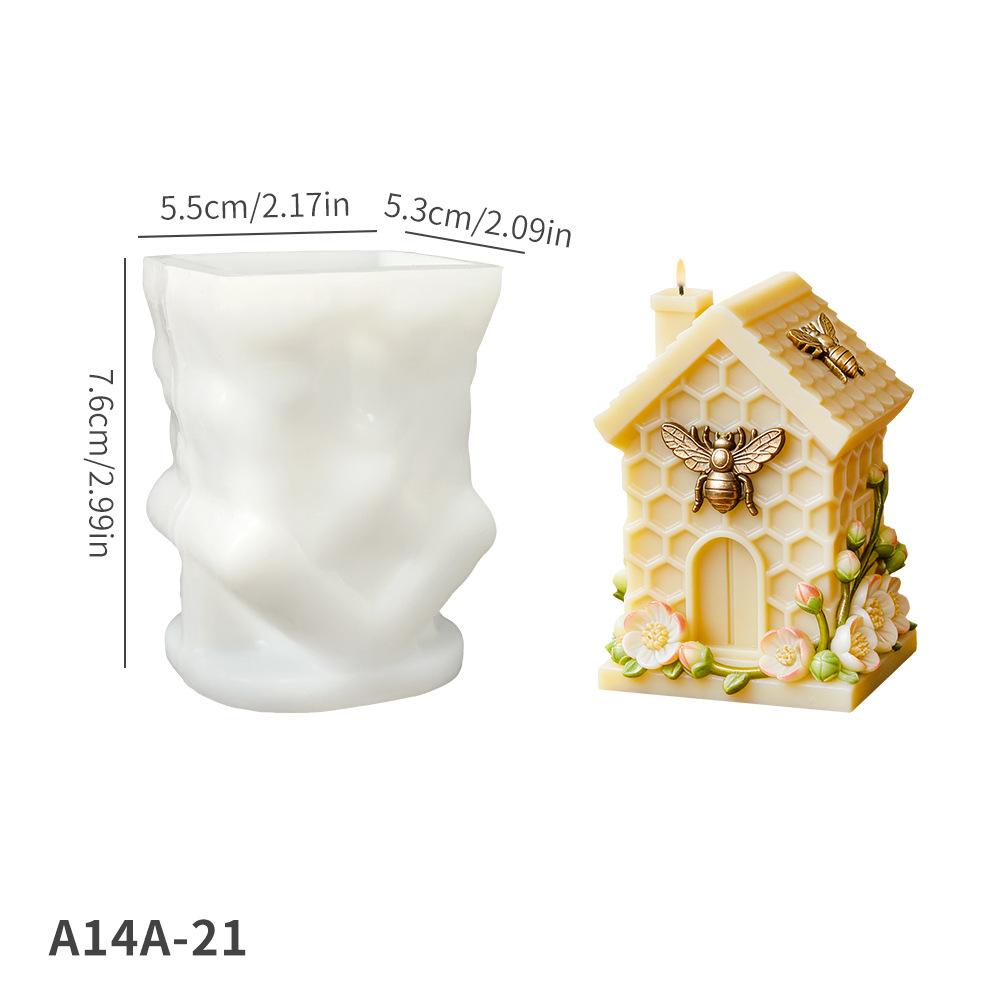 Honeycomb Small House Embossed Flower Candle Mold DIY Honeycomb Hut Shape Multifunctional Aromatherapy Plaster Epoxy Soap Mold Easy To Release Creative Handmade Ornaments