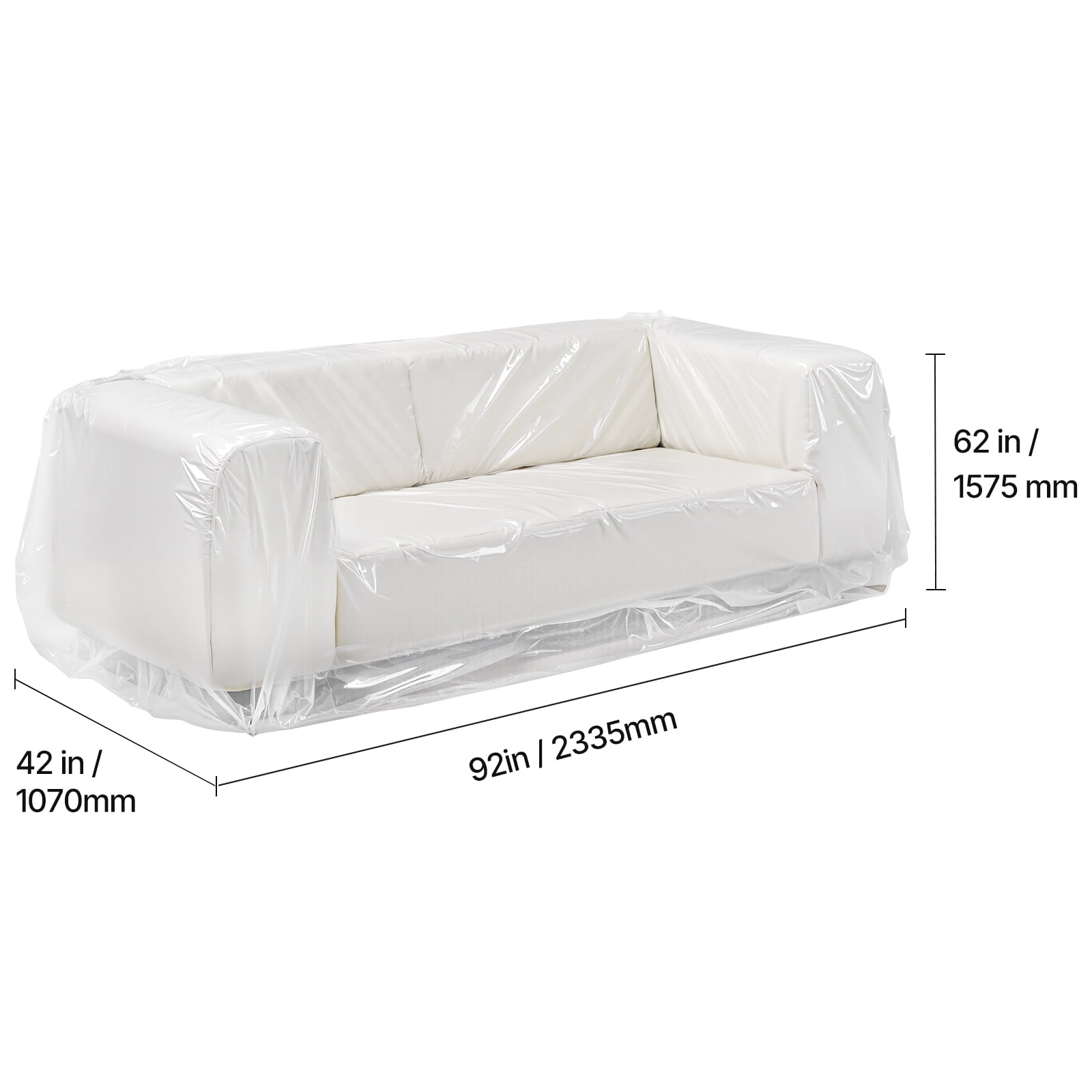 Transparent Heavy Duty Plastic Sofa Cover, 4 Mil LDPE Couch Protector, Waterproof Dust & Scratch Resistant Furniture Bag for Moving, Storage, Renovation, 92 x 62 x 42 Inches