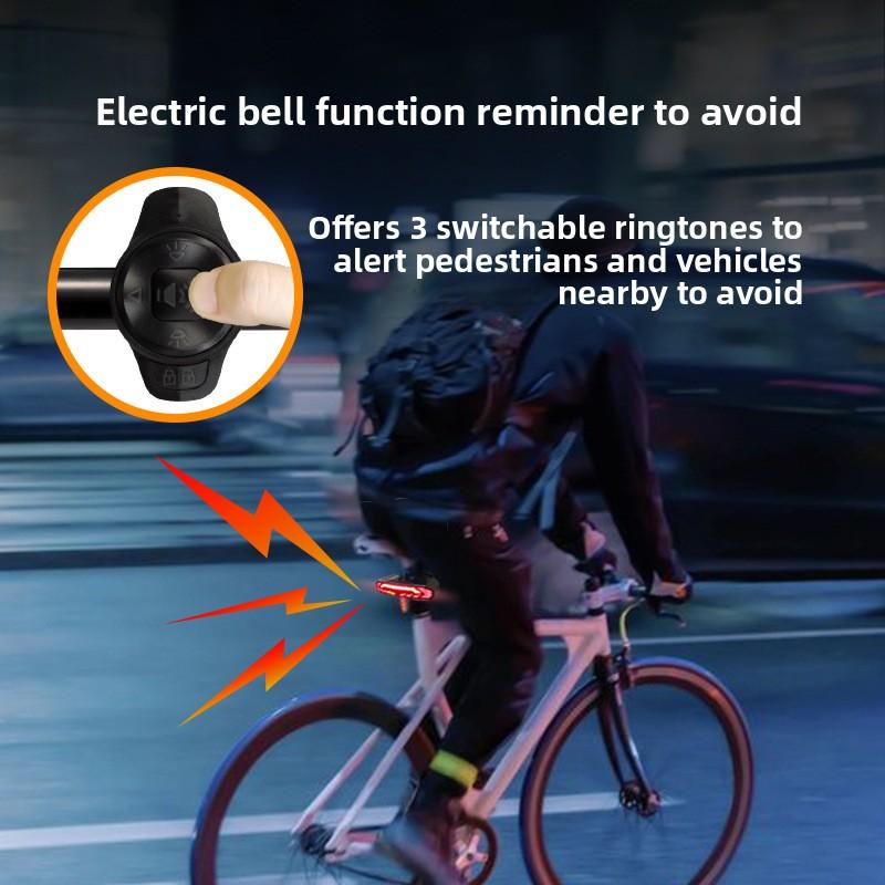 Bicycle Smart Brake Tail Light USB Rechargeable Alarm Outdoor Night Riding Mountain Bike Turn Signal LED Tail Light Waterproof