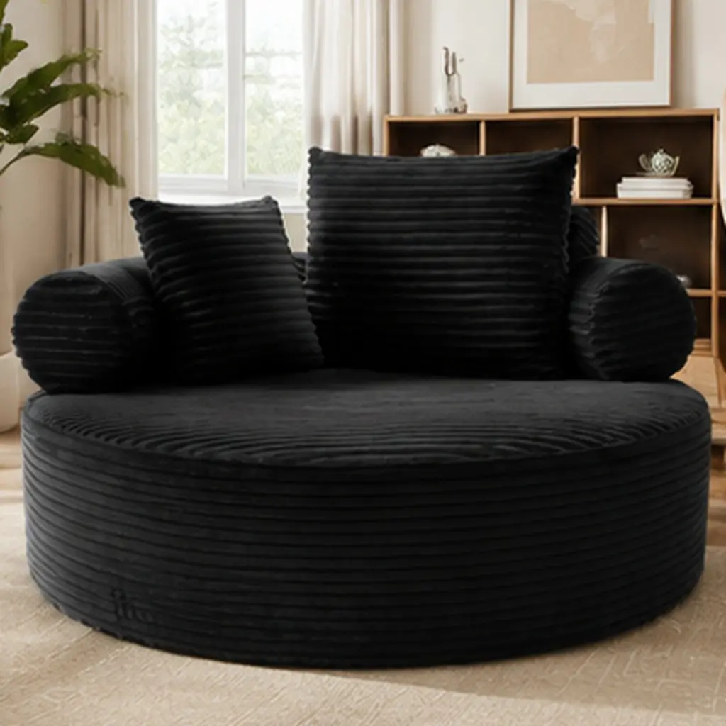 ARCH Armless Round Velvet Fabric Sofa Bed - Comfy Couch with Innovative Circular Structure, Memory Foam & Spring Cushion, Vacuum Packed, American Look Cloud Sectional, Black with 3 Pillows, No Assembly Required, 55.5x55.5x25.6 in, for Living Room