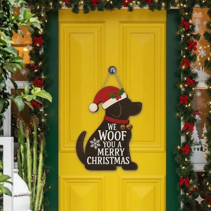 We Woof You a Merry Christmas Dog Sign, Cute Wooden Dog Door Hanger, Pet Christmas Decor, Holiday Wall Sign for Dog Lovers, Dog Mom Gift