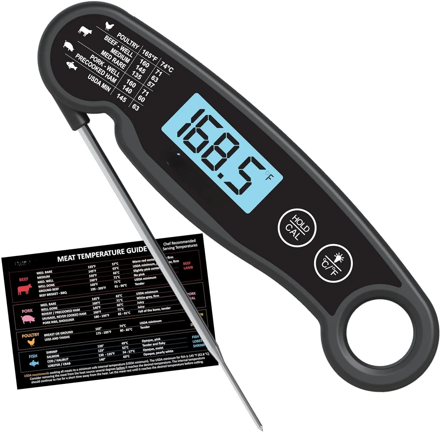 Meat Thermometer | Ultra- &  | Bright Backlight &  Grade Probe | Auto Shut-Off | Includes Meat Temperature Chart |  for Kitchen & Grilling