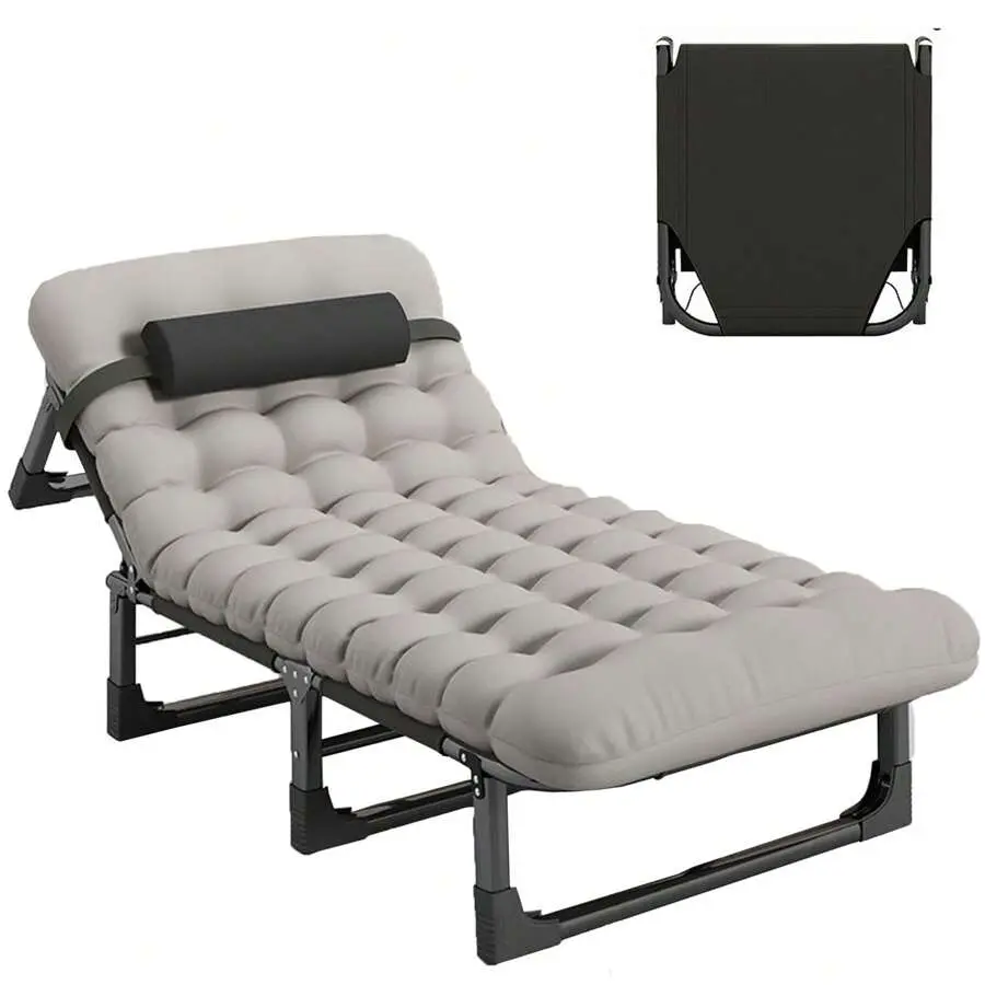 Camping Cot, 4 Positions Adjustable Reclining Folding Camping Cot Sleeping Bed Cots For Adults Outdoor Portable Chaise Lounge Chair W/Carry Bag Pillow Cushion For Home Nap Beach Travel