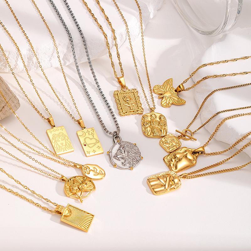 European and American embossed necklaces, niche luxury heart-shaped Cupid pendants, stainless steel sweater chains, vintage titanium steel accessories