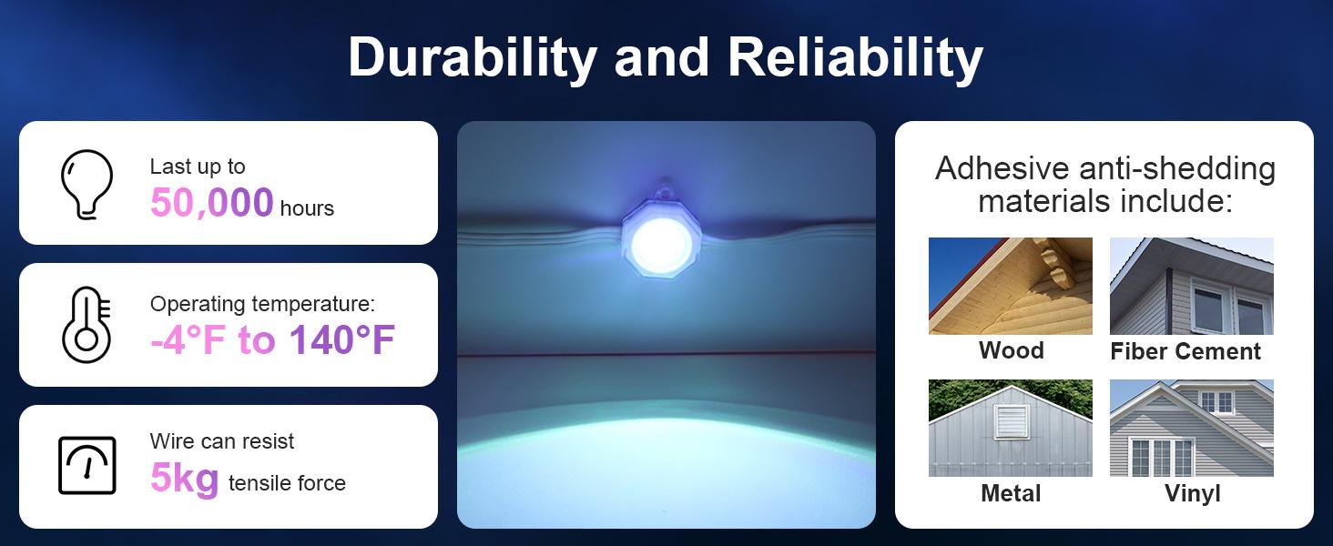 DAYBETTER Permanent outdoor lights smart app remote, RGB + IC smart eaves lights IP67 waterproof, year-round house roof outdoor lighting for Halloween Christmas party, holiday, 60LEDs, 100ft