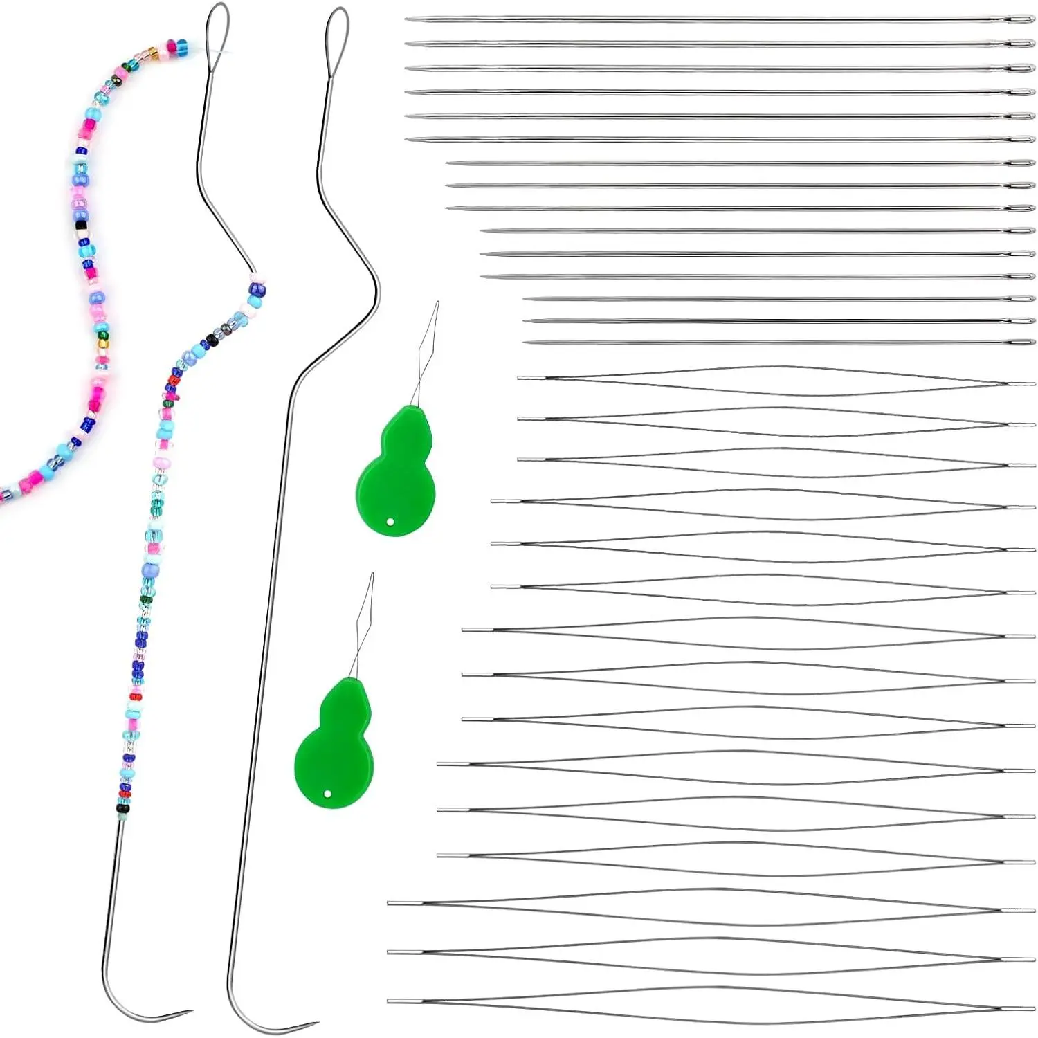 36 count Beading  Set, 3 Types Bead Spinner  with Tools | 2 Bead Spinner , 15 Big Eye Seed , 15 Straight Beading  and Threaders for Beading, Crafting DIY