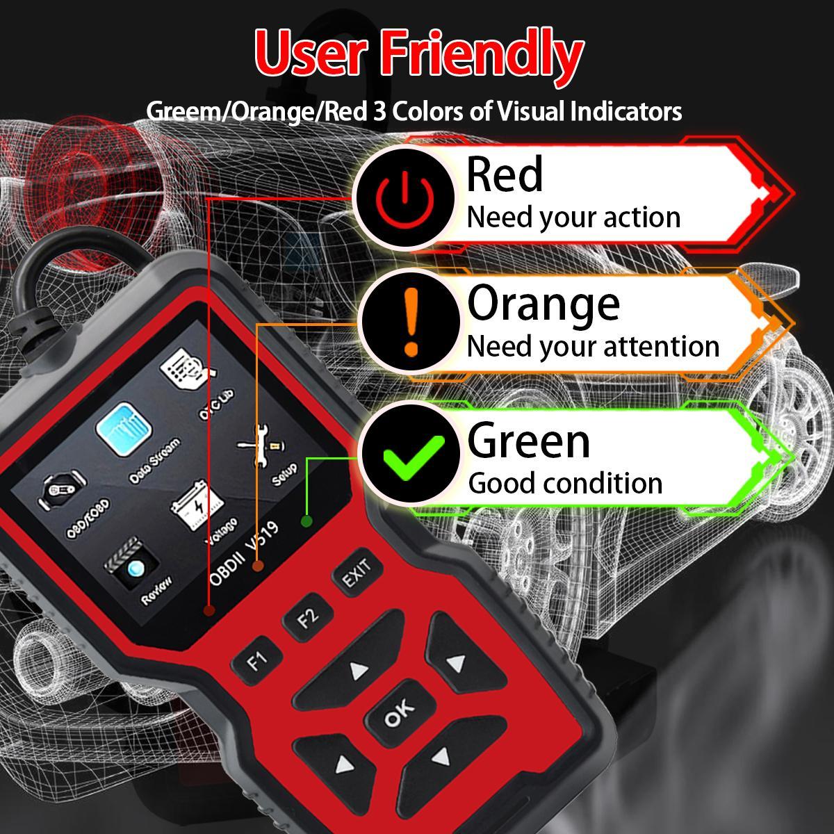 OBD2 Automotive Fault Code Reader, Engine Fault Diagnosis Scanner, Vehicle Diagnostic Tool, USB-Powered, Real-time Data, Clear Code, I/M Ready, Compatible with All Vehicles from 1996 Onwards