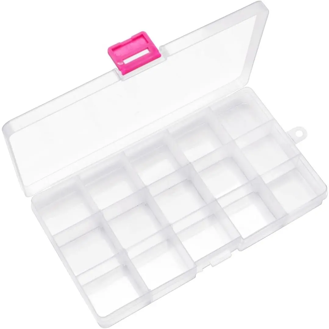 Bead Organizer Box, 15 Grids Adjustable Dividers Storage Box | Clear Plastic Sewing storage, Organizer Container Dividers for bead arts and crafts.