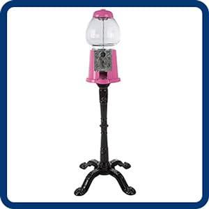 15" Gumball Machine with Stand and Coin Bank - Bubble Gum Machine Candy Dispenser with Glass Globe and Metal Base - Vintage Style Gum Ball Vending Dispenser by Great Northern Popcorn (Pink)