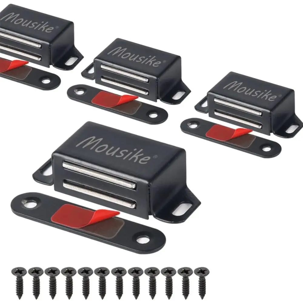 4-Pack Black Cabinet Door Magnet Latches - 30lbs Hold Safety Lock, Easy Installation with Mounting Screws, Door Hardware Accessory for Cupboards, Wardrobes, Cabinet Doors inside