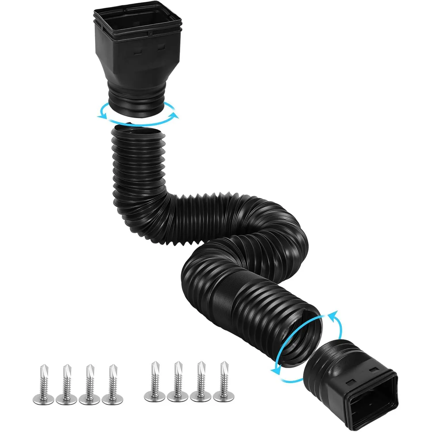 1 Pack Flexible Gutter Downspout Extensions Extendable from 21" to 67", Downspout Extender Comes with Adapters, Thickened Down spout Drain Extension for Rainwater Drainage(Black)