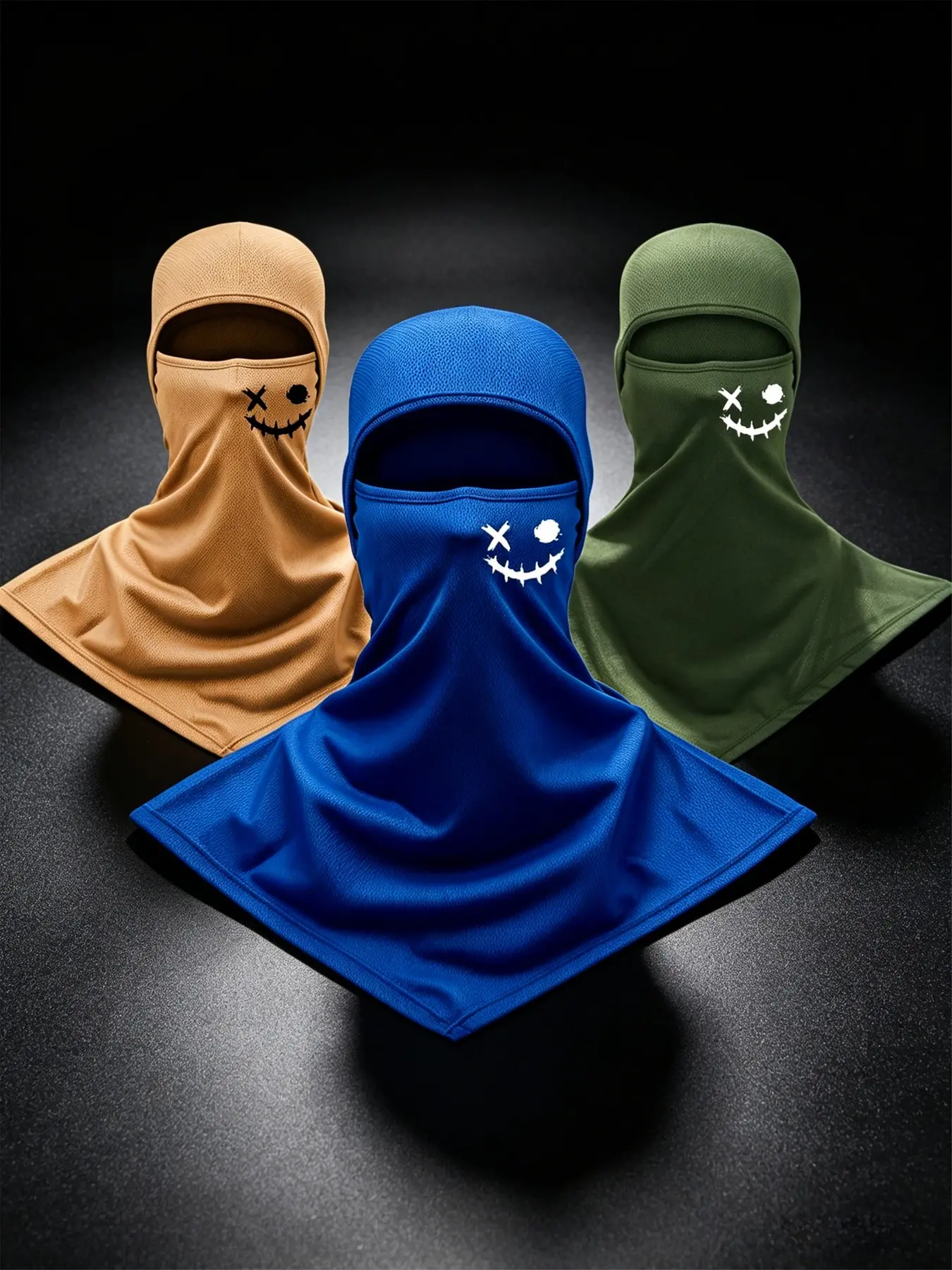 3pcs Unisex Full Head Face Mask Smiling Face Printing Balaclava Face Cover Breathable Long Neck Covers Summer Neck Protector for Men Women Outdoor Sports Athletic Face Masks