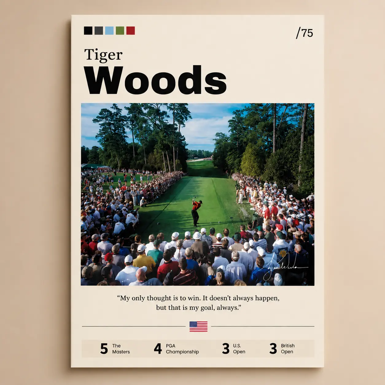 Tiger Woods Golf Legend Thick Paper Poster Print, Artistic Athlete Portrait Wall Decor, Long-Lasting Sports Memorabilia, Golf Fan Room Decoration, Man Cave Decor, Unique Gift for Men, Golf Wall Art, Sports Poster, Champion Athlete Artwork, Home Office Dec