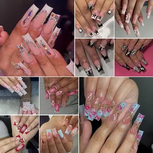 240 Medium Square Press-On Nails, 3D Gel Petal Design, & French Tips, Pearl & Bead Accents, Perfect for Daily Use & Parties