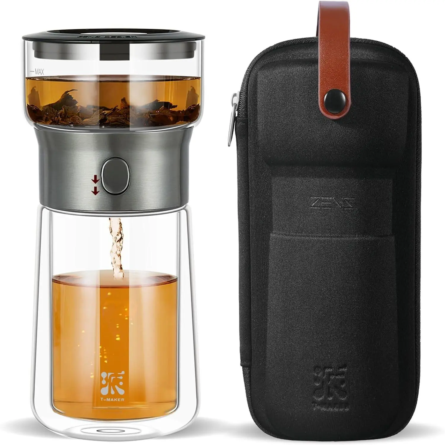 Modern  Infuser Teapot,    Maker for Loos Leaf  | Glass Magic  Pot, Mess free  Steeper with Insulated Mug, Portable  Infuser with Case for  Lovers