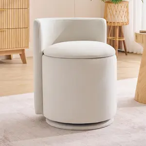 Swivel Accent Chair, Comfy Barrel Vanity Chair With Curved Backrest, Velvet Upholstered Storage Chair For Primary Living Room, Beige