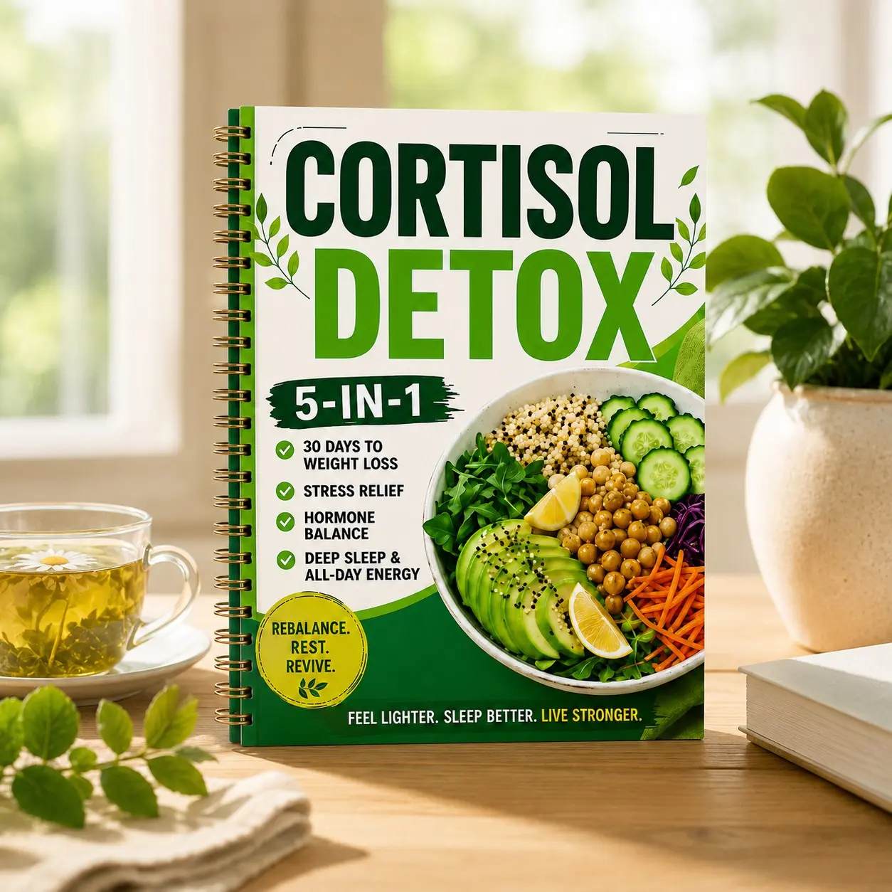 Cortisol Detox Magazine, Women's Five-In-One Health Planner, Wellness Tracker, Includes Diet Plan, Sleep, Stress Relief, Daily Self-Care Goals