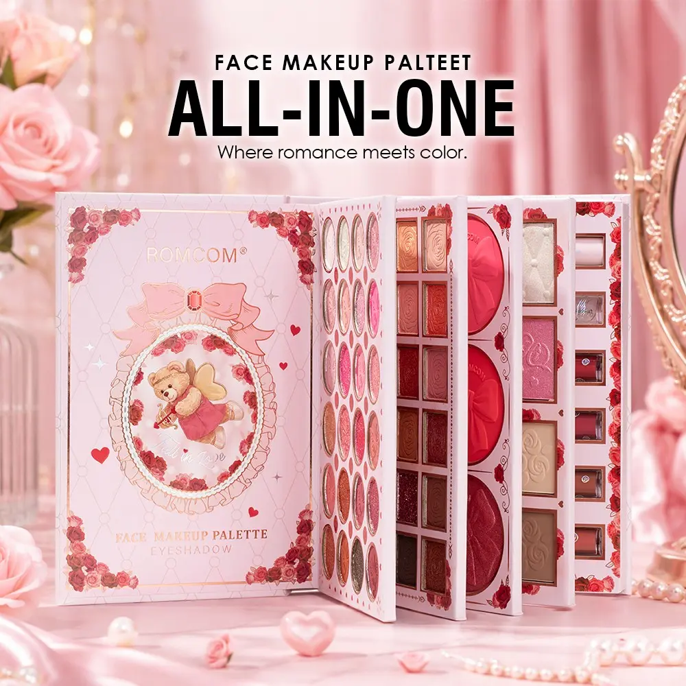 Multifunctional Makeup Book, Eyeshadow Blush Contour Lip Gloss Combo Palette, Portable Foldable Makeup Tray, Daily Stage Makeup Set