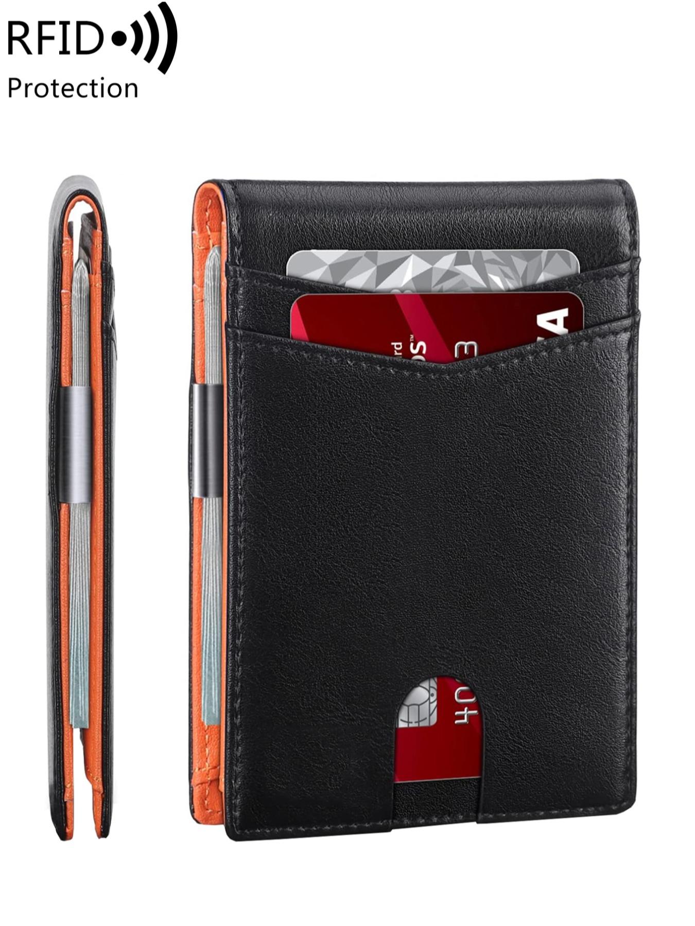 Minimalist Multi Functional Thin, Multiple Card Slot Card Holder, RFID Blocking Stylish Bi-fold Pu Leather Wallet, Ideal Gift for Men, Rfid Blocking Wallets