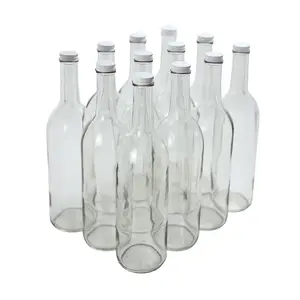 FastRack - 750 ml Clear Wine Bottles with 28mm White metal screw tops (Pack of 12) | W5 Clear/Flint Bordeaux Wine Liquor Bottles, 750 ml Empty Bottle for Drinks 12 per Case