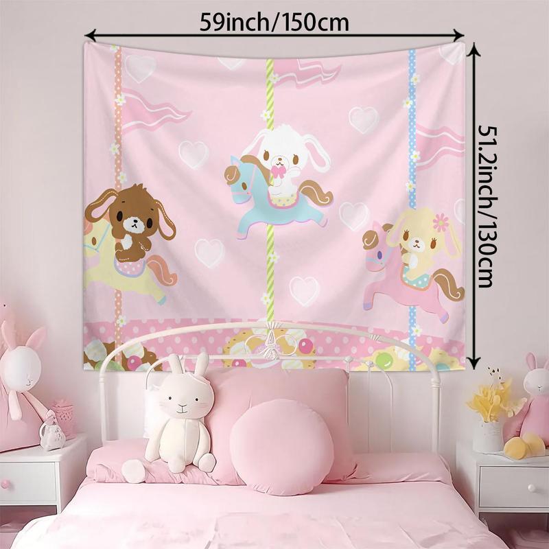 Cartoon Carousel Pattern Tapestry, Cute Animal Pattern Wall Hanging Tapestry, Wall Decor for Home Living Room Bedroom Dormitory Decoration Items Decorating