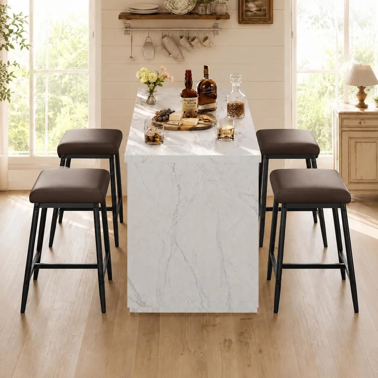 🪑 8-Piece Counter Height Bar Stools – 26" Metal Frame, Wider Cushioned Seat & Backrest, Sturdy 400 lbs Capacity, Easy Assembly for Kitchen Island & Bar, Brown ✨
