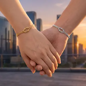 Gold Love Knot Bracelet For Couples Romantic Travel Gift Minimalist Unisex Copper Geometric Snake Bone Chain