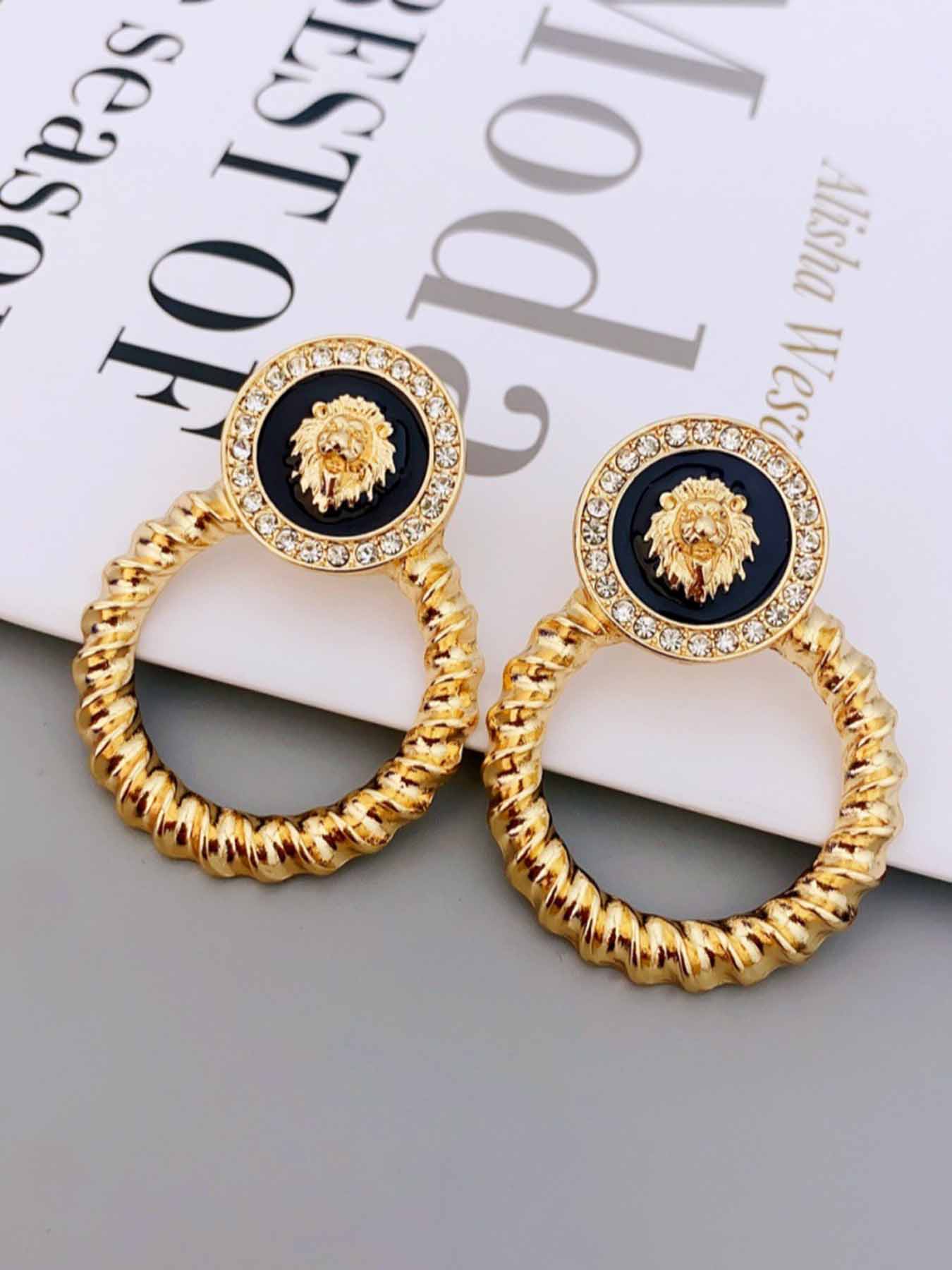 Lion Head Design Hoop Earrings, Statement Earrings, Fashionable Jewelry for Women, Trendy All-match & Exquisite Jewelry for Birthday Gift