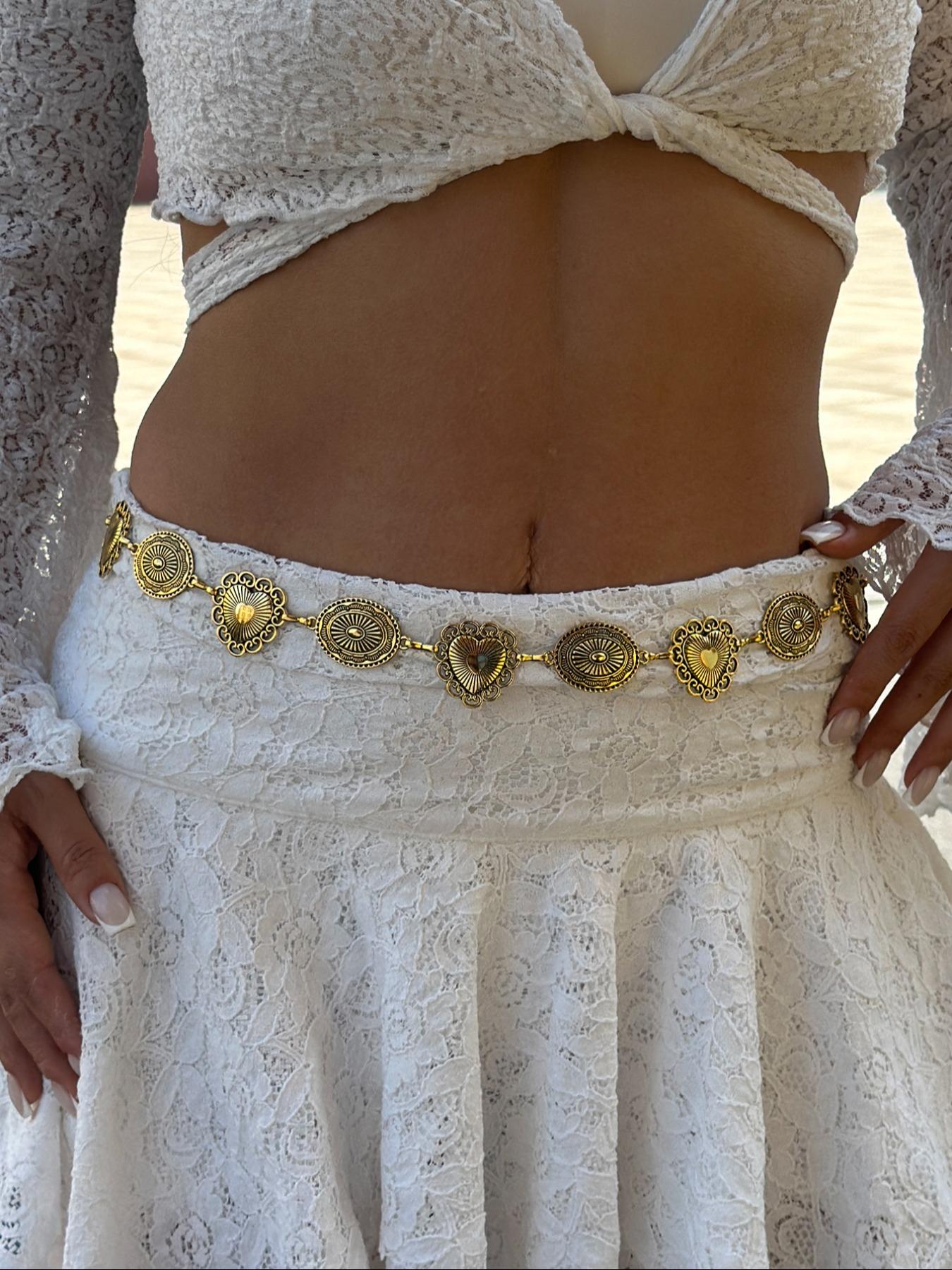 Women's Vintage Metal Waist Chain, Fashionable Heart & Oval Shaped Waist Belt for Women, Trendy All-match & Exquisite Body Jewelry for Birthday Gift, Bling Sparkling Western Belt