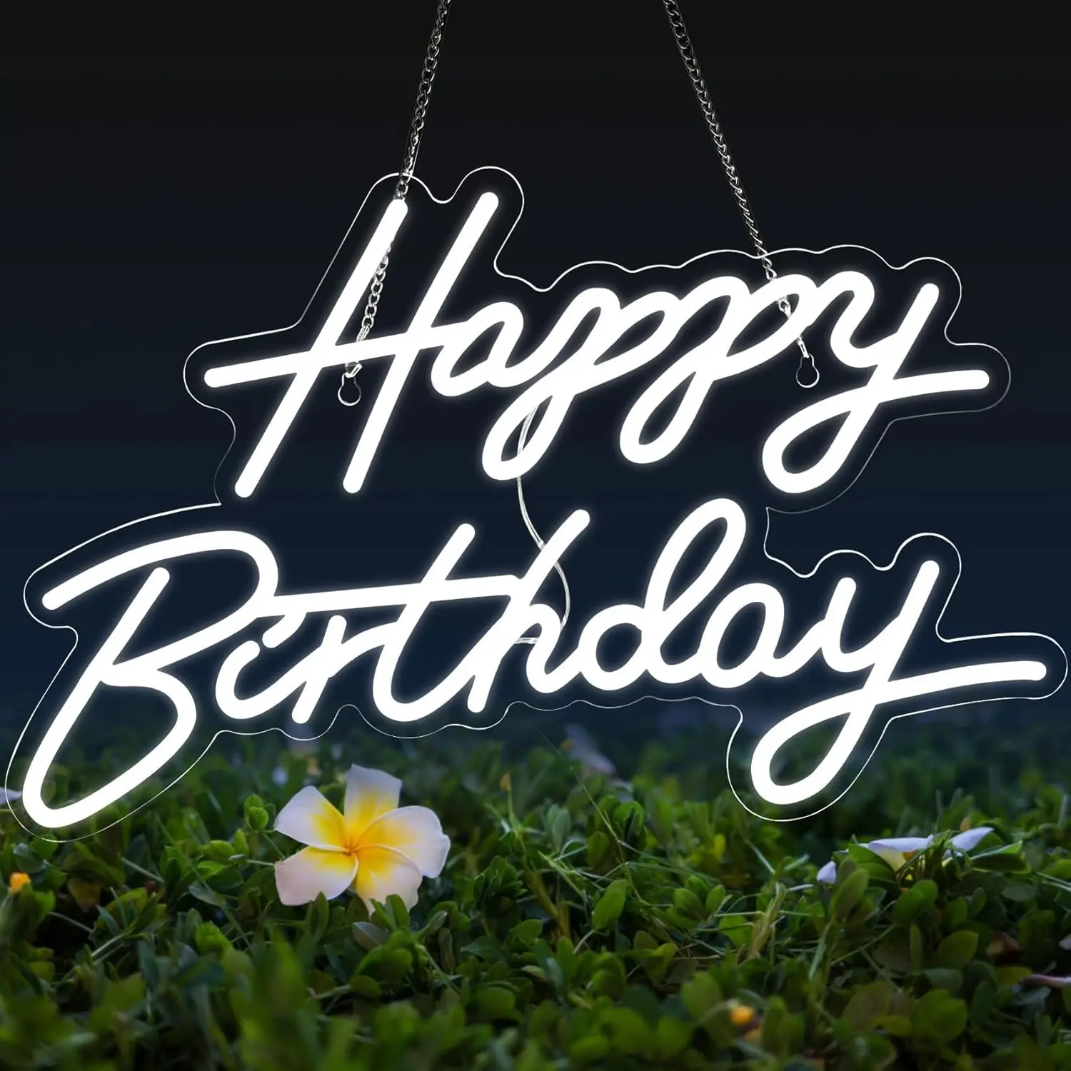 Happy Birthday LED Neon Sign - USB-Powered Dimmable Wall Decor, White Birthday Party Backdrop Sign, Birthday Sign