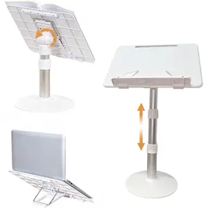 Hands Free Height Adjustable Book Stand for Reading, Ergonomic Cookbook Stand Recipe Book Holder with Elastic Page Clips, Works as Laptop Stand for Desk, Fits Magazines and Tablets